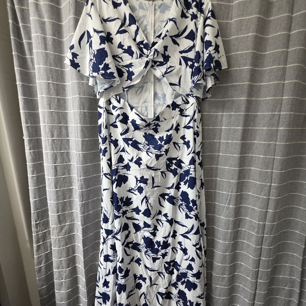 Elegant Blue and White Floral Dress